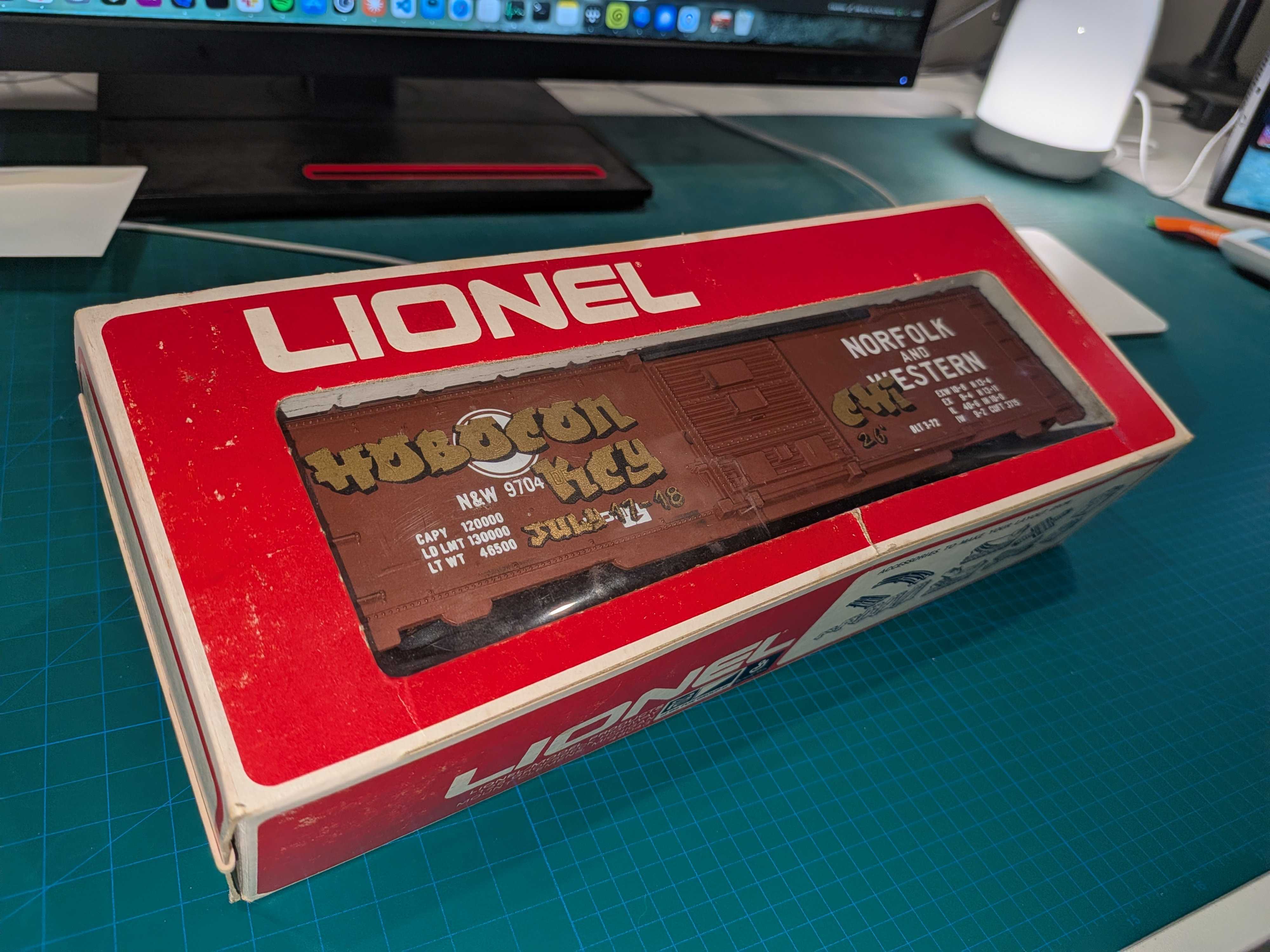 Lionel Norfolk and Western box car CTF prize with Hobocon KCY CHI graffiti