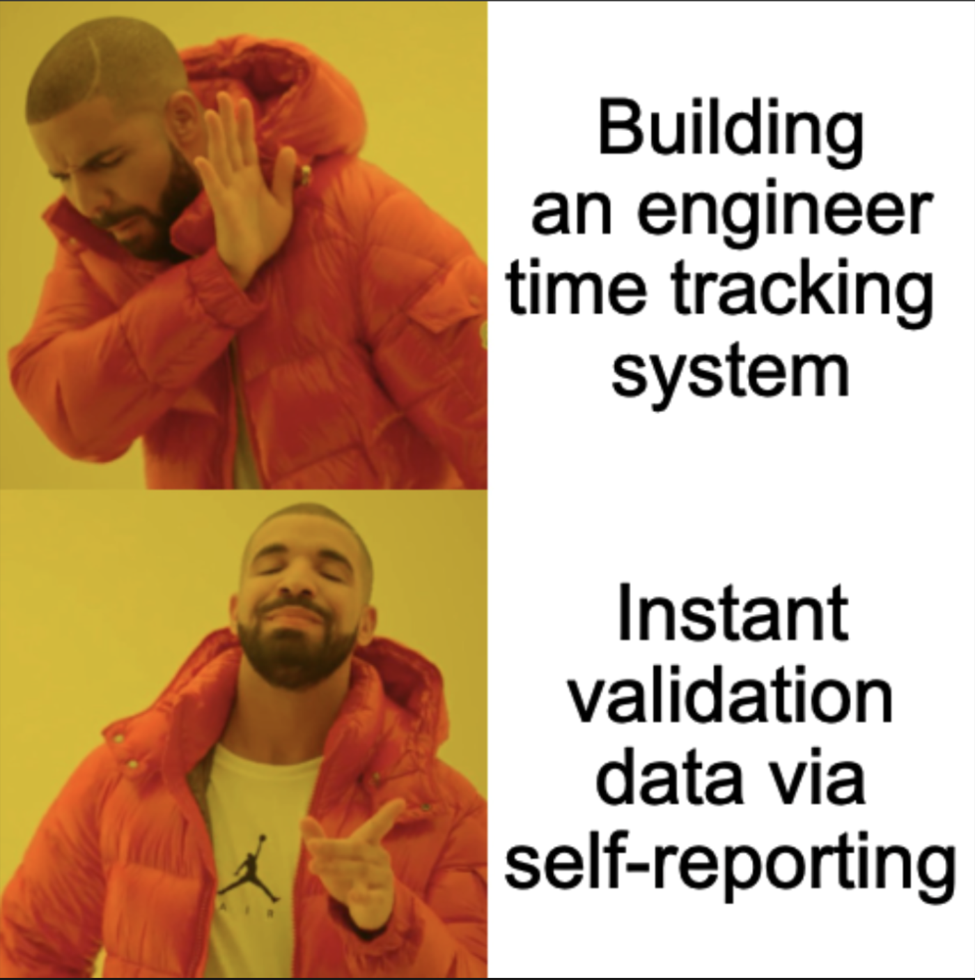 Drake meme: rejecting perfect instrumentation vs accepting lightweight metrics